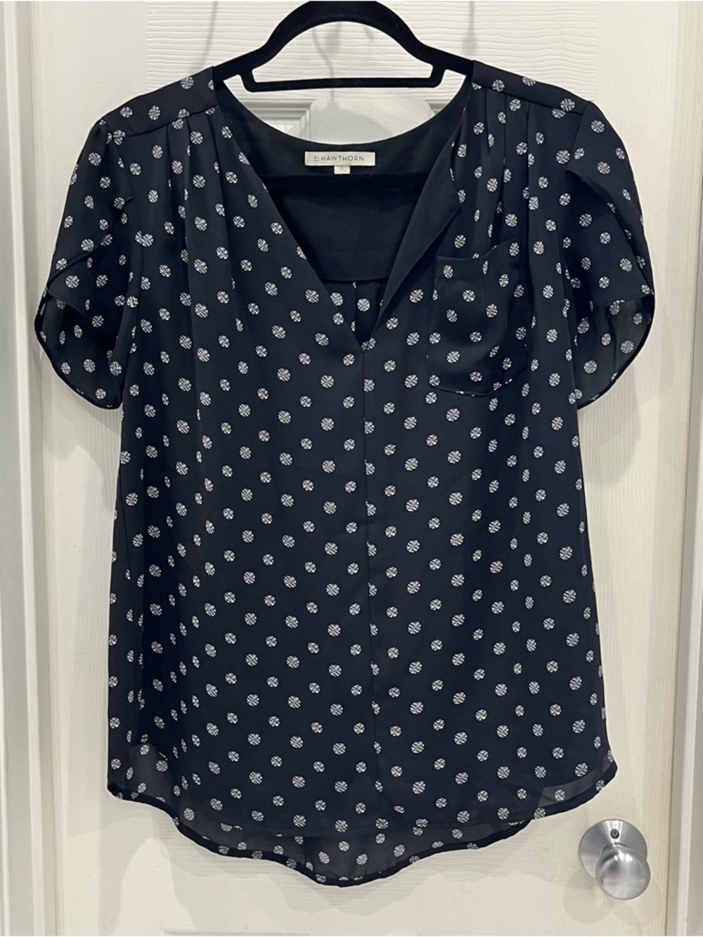 41 Hawthorn Black Blouse with White Dot Pattern // L